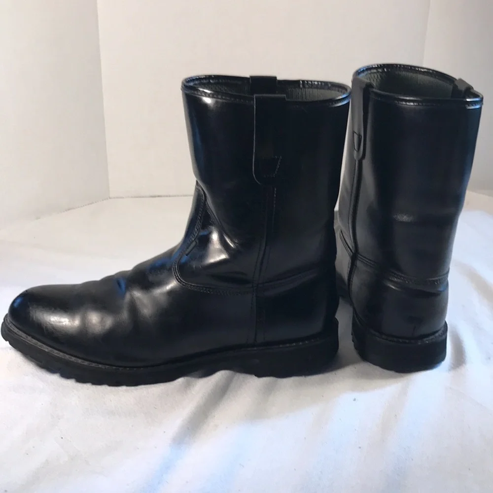 Men’s  VIBRAM Vintage Black Leather Biker Work Goth Western Short Pull On Boots